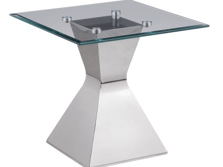 Jenny Glass Top Stainless Steel Side End Table Chrome For Sale