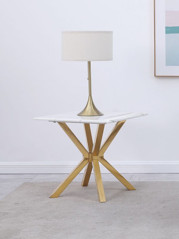 Visalia Faux Marble Top Stainless Steel End Table Gold Sale