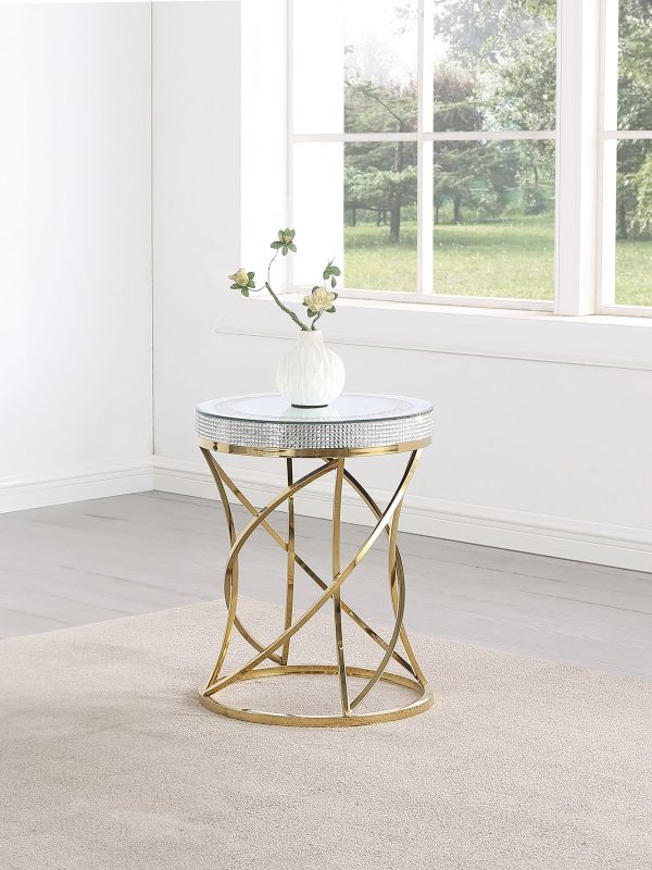 Elise Round Mirror Top Stainless Steel End Table Gold Sale