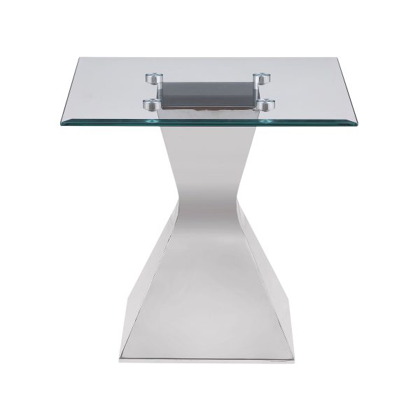 Jenny Glass Top Stainless Steel Side End Table Chrome For Sale