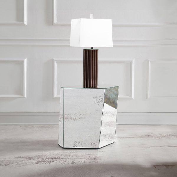 Capella Mirrored Abstract Geometric End Table Silver For Discount