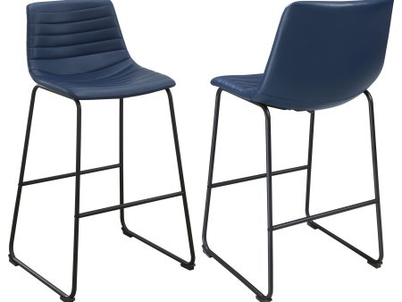 Zuni Faux Leather Upholstered Bar Chair Blue (set Of 2) Supply