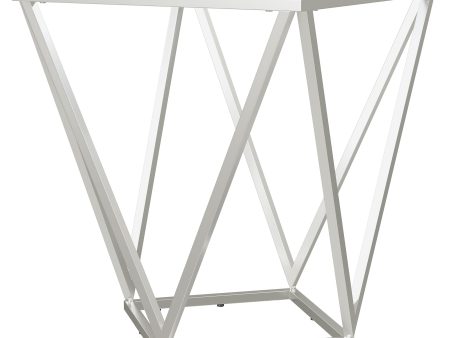 Brittania Square Glass Top Geometric End Table Nickel Sale