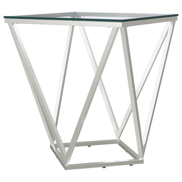 Brittania Square Glass Top Geometric End Table Nickel Sale