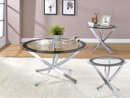 Brooke 3-piece Round Glass Top Coffee Table Set Chrome Online now