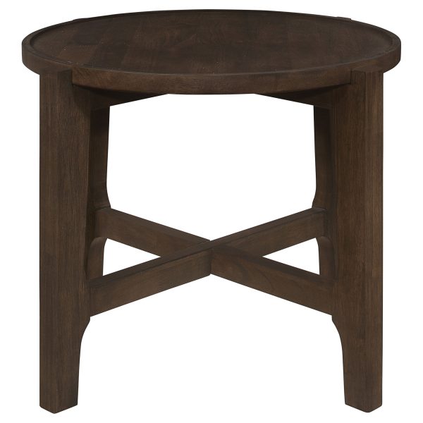 Cota Round Solid Wood End Table Dark Brown For Discount