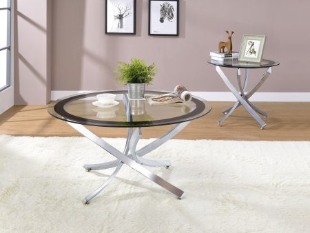 Brooke 2-piece Round Glass Top Coffee Table Set Chrome Supply