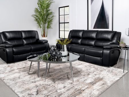 Camila 2-piece Upholstered Motion Reclining Sofa Set Black For Sale