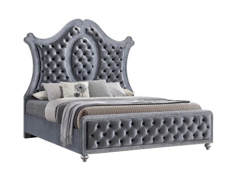 Cameo Gray Queen Upholstered Panel Bed For Sale