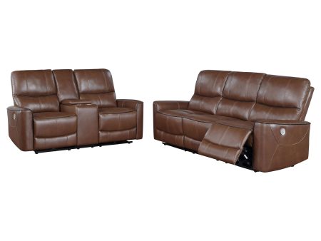 Greenfield 2-piece Power Reclining Sofa Set Saddle Brown Online Hot Sale