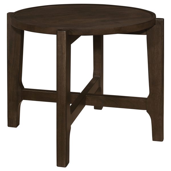 Cota Round Solid Wood End Table Dark Brown For Discount