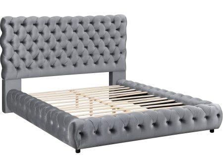 Flory Gray Queen Upholstered Platform Bed Cheap