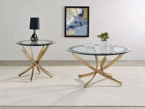 Brooke 2-piece Round Glass Top Coffee Table Set Brass For Discount