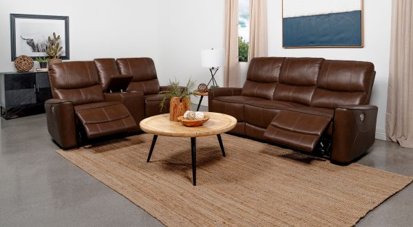 Greenfield 2-piece Power Reclining Sofa Set Saddle Brown Online Hot Sale