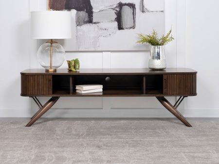 Valna Wood 71  Tv Stand With Sliding Doors Walnut on Sale