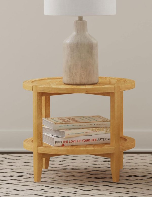 Camillo Round Solid Wood Side End Table Maple Brown Online