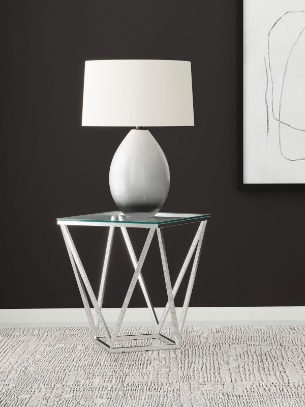 Brittania Square Glass Top Geometric End Table Nickel Sale