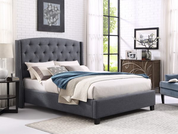 Eva Gray Queen Upholstered Bed For Cheap