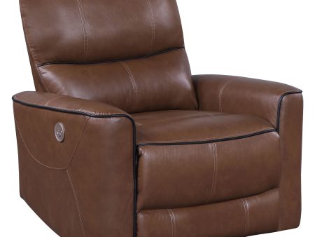 Greenfield Upholstered Power Recliner Chair Saddle Brown For Discount