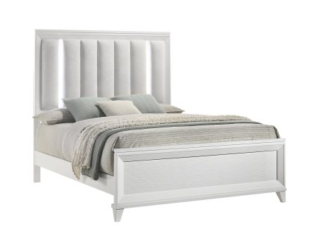 Cressida White Queen Upholstered LED Panel Bed For Discount