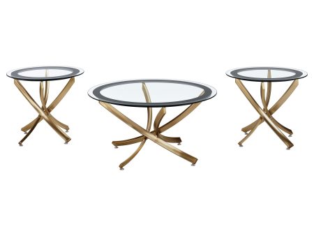 Brooke 3-piece Round Glass Top Coffee Table Set Brass Discount