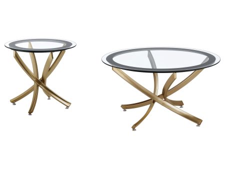 Brooke 2-piece Round Glass Top Coffee Table Set Brass For Discount