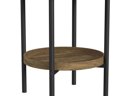 Delfin Round Glass Top Side End Table Black And Brown For Sale