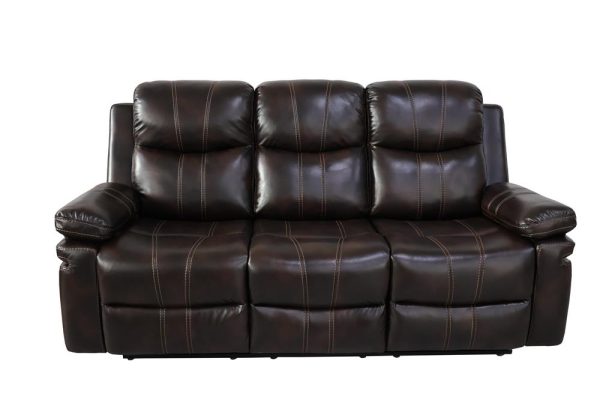 KELLEN  SOFA W DUAL RECLINER & DROP DOWN  TRAY-BROWN For Sale