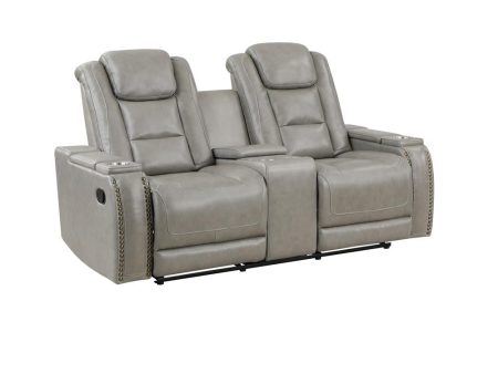 BRECKENRIDGE CONSOLE LOVESEAT W  DUAL RECLINERS-LT GRAY Hot on Sale