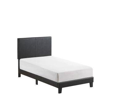 Yates Black PU Leather Twin Upholstered Platform Bed For Discount