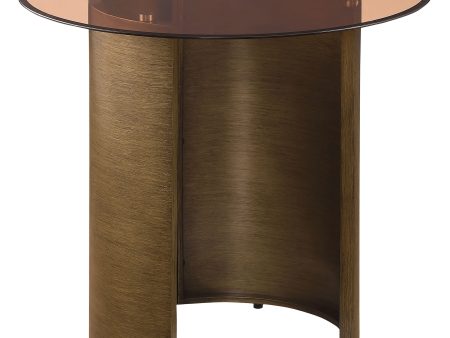 Morena Round Tawny Glass Top Side End Table Brushed Bronze Supply