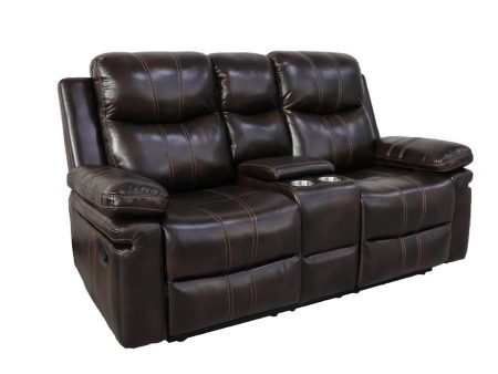 KELLEN CONSOLE LOVESEAT W  DUAL RECLINERS-BROWN For Discount