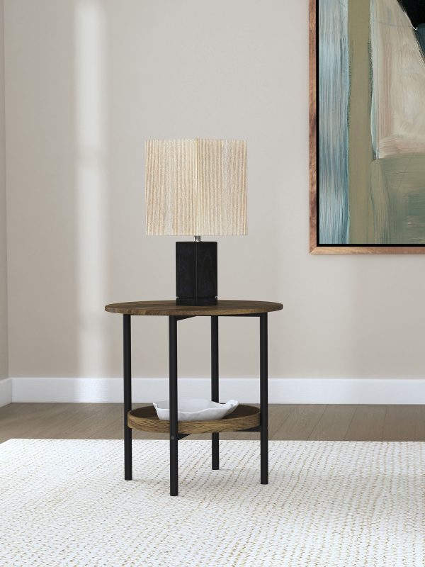 Delfin Round Glass Top Side End Table Black And Brown For Sale